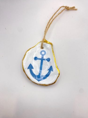 Oyster Shell Anchor Ornament Small — handmade oyster shell ornament